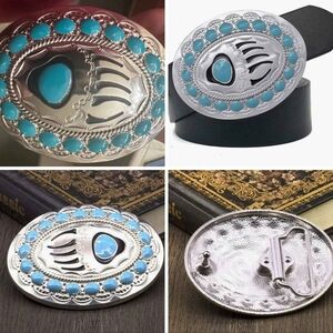 New silver and turquoise Bear claw belt buckle